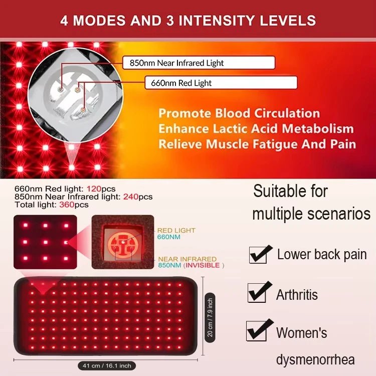 60 LEDs Red&Infrared Light Therapy Belt 850nm 660nm Healing Heat Pad Full Body - The Squeaky Toy