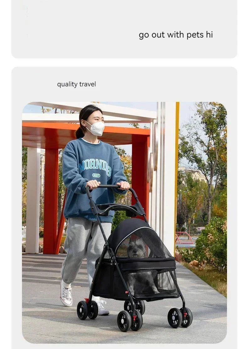 Pet Stroller Detachable and Easy Folding Travel Breathable Aluminum Cat Dog Baby with Storage Basket Outdoor Cat Dog Transporter