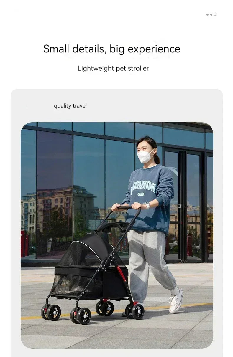 Pet Stroller Detachable and Easy Folding Travel Breathable Aluminum Cat Dog Baby with Storage Basket Outdoor Cat Dog Transporter