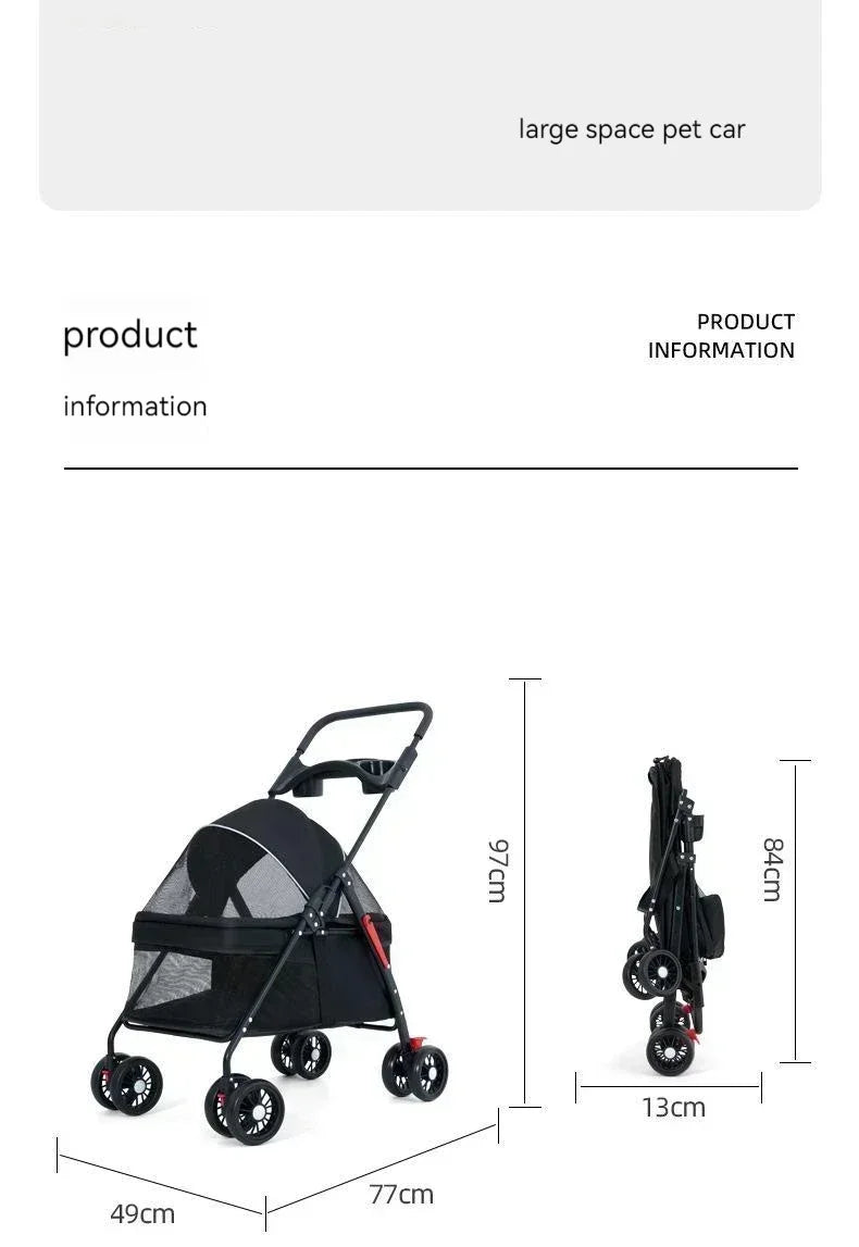 Pet Stroller Detachable and Easy Folding Travel Breathable Aluminum Cat Dog Baby with Storage Basket Outdoor Cat Dog Transporter