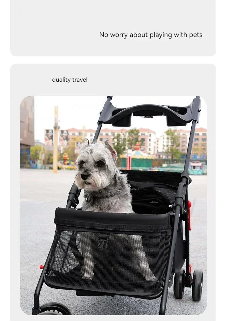 Pet Stroller Detachable and Easy Folding Travel Breathable Aluminum Cat Dog Baby with Storage Basket Outdoor Cat Dog Transporter