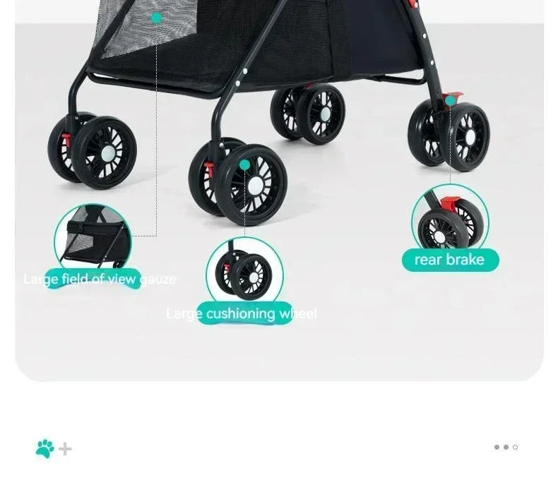 Pet Stroller Detachable and Easy Folding Travel Breathable Aluminum Cat Dog Baby with Storage Basket Outdoor Cat Dog Transporter