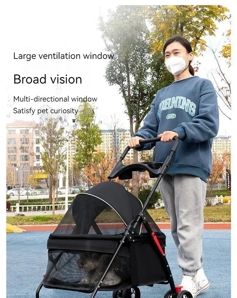 Pet Stroller Detachable and Easy Folding Travel Breathable Aluminum Cat Dog Baby with Storage Basket Outdoor Cat Dog Transporter