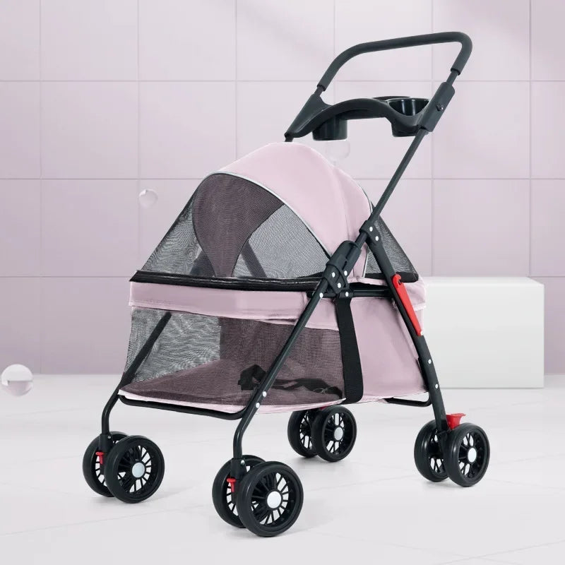 Pet Stroller Detachable and Easy Folding Travel Breathable Aluminum Cat Dog Baby with Storage Basket Outdoor Cat Dog Transporter