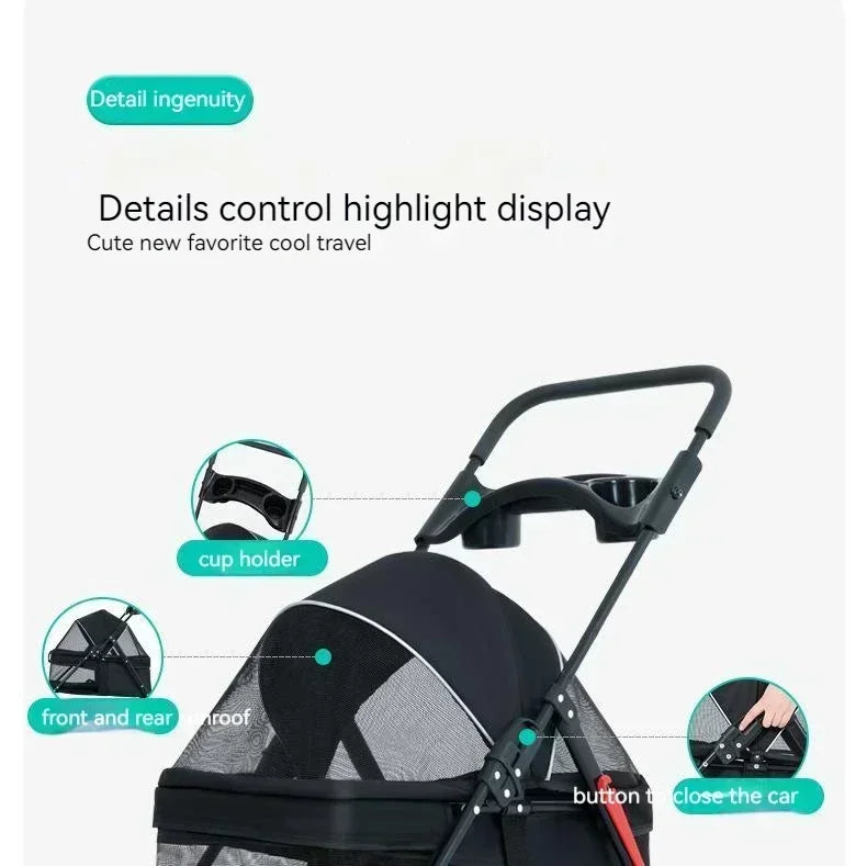 Pet Stroller Detachable and Easy Folding Travel Breathable Aluminum Cat Dog Baby with Storage Basket Outdoor Cat Dog Transporter
