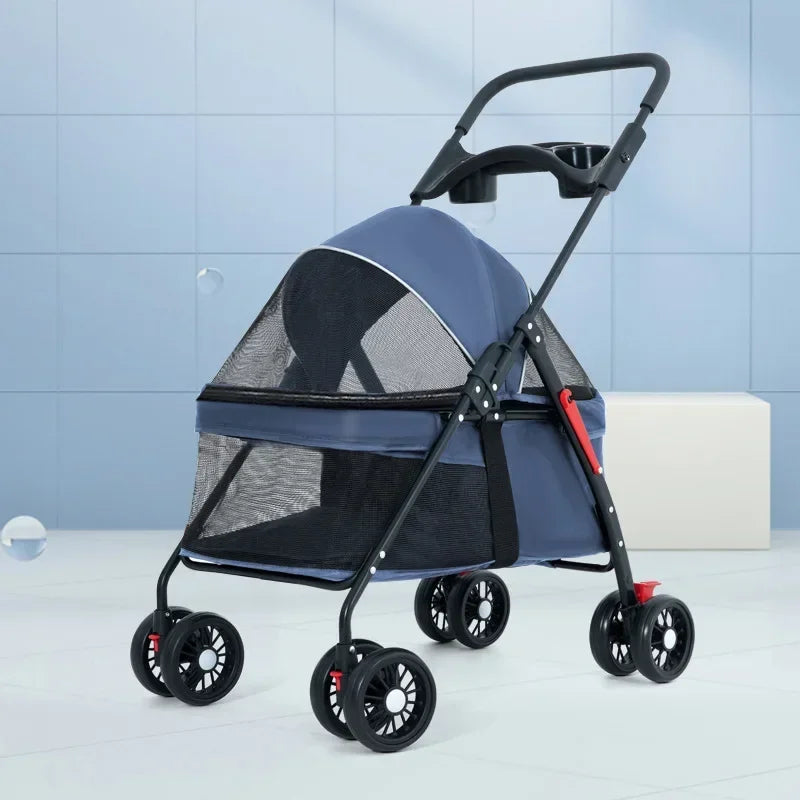 Pet Stroller Detachable and Easy Folding Travel Breathable Aluminum Cat Dog Baby with Storage Basket Outdoor Cat Dog Transporter