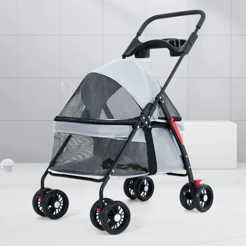 Pet Stroller Detachable and Easy Folding Travel Breathable Aluminum Cat Dog Baby with Storage Basket Outdoor Cat Dog Transporter