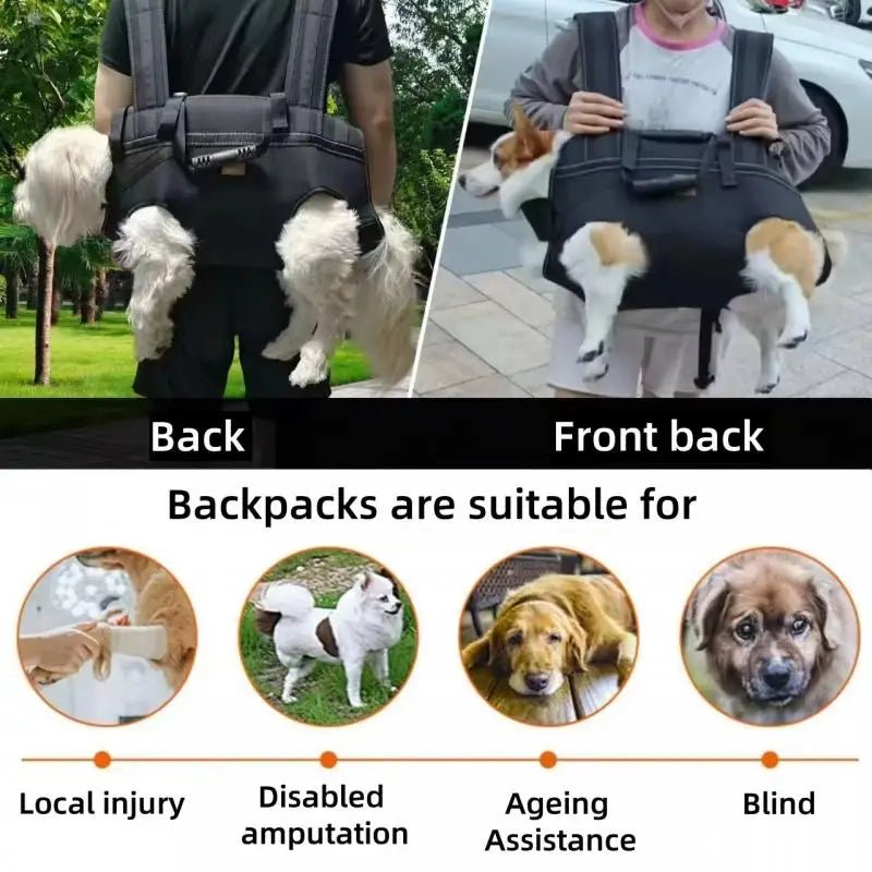 Outdoor Backpack Carrier Full Body Dog Sling with Handle Dog Lift Harnesses for Puppy Elderly Disabled Dog - The Squeaky Toy