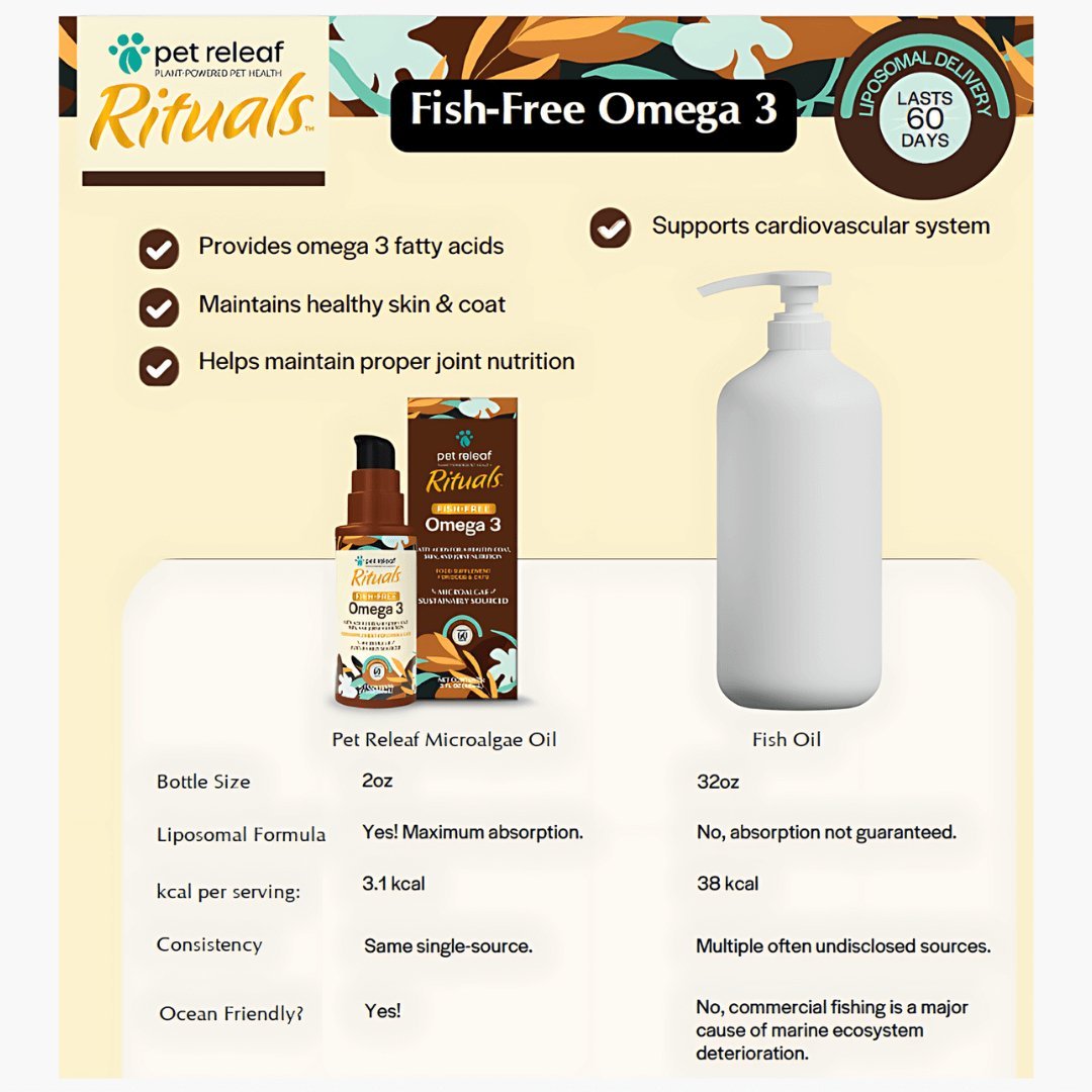 Graphic Comparison Omega 3 Algae 2oz. Pump - Consentrated Supplement for Dogs - The Squeaky Toy