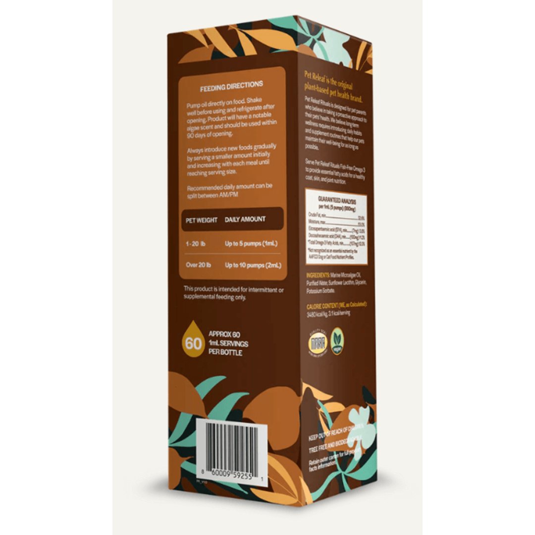 Box information for Omega 3 Algae 2oz. Pump - Consentrated Supplement for Dogs - The Squeaky Toy