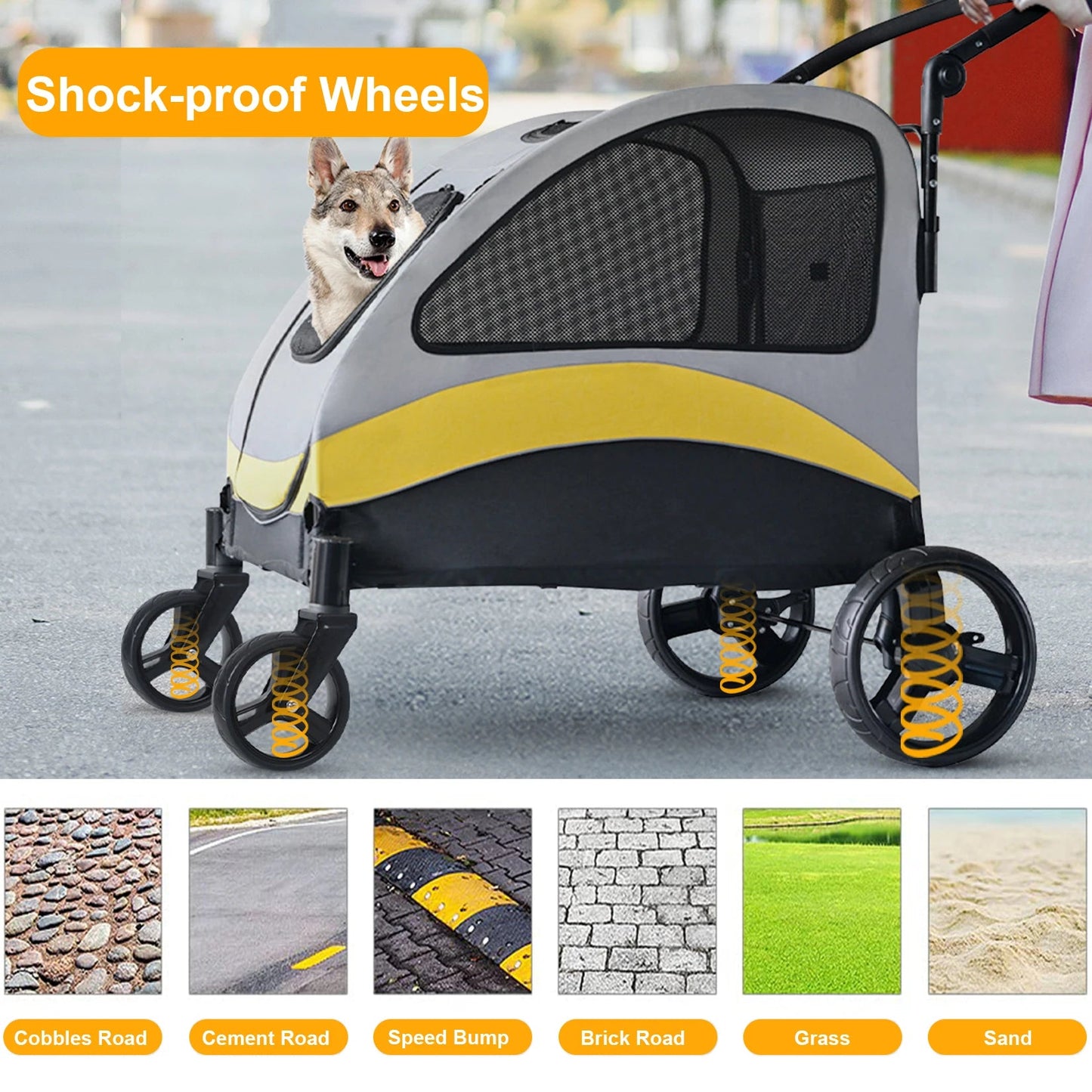 Portable, Foldable Dog 4 Wheel Stroller for Large Dogs for Outside Transportation - The Squeaky Toy