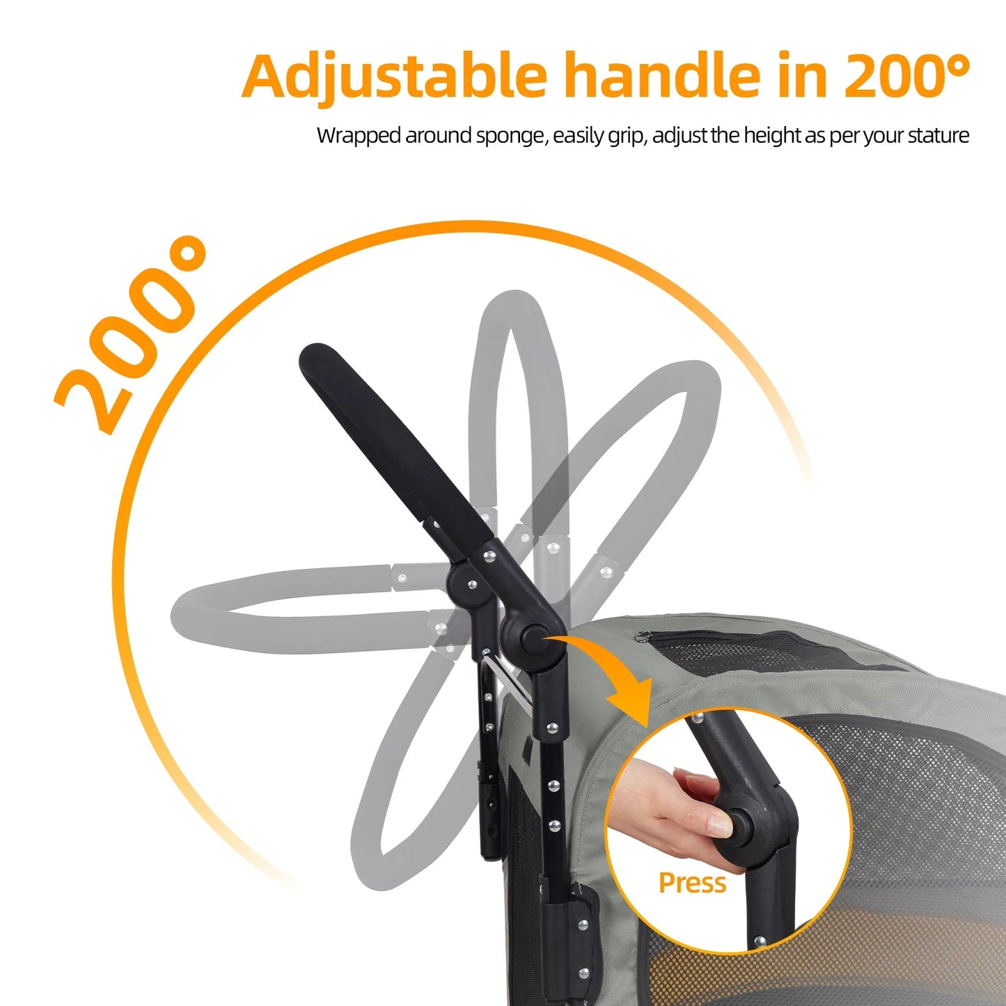 Handle detail for Portable, Foldable Dog 4 Wheel Stroller for Large Dogs for Outside Transportation - The Squeaky Toy
