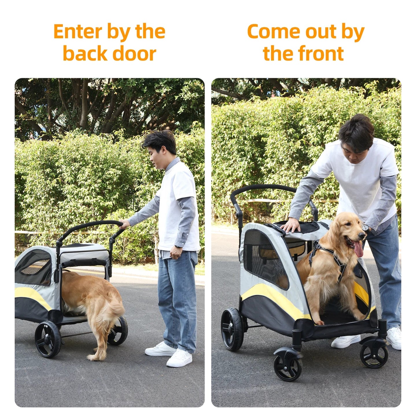 Portable, Foldable Dog 4 Wheel Stroller for Large Dogs for Outside Transportation - The Squeaky Toy