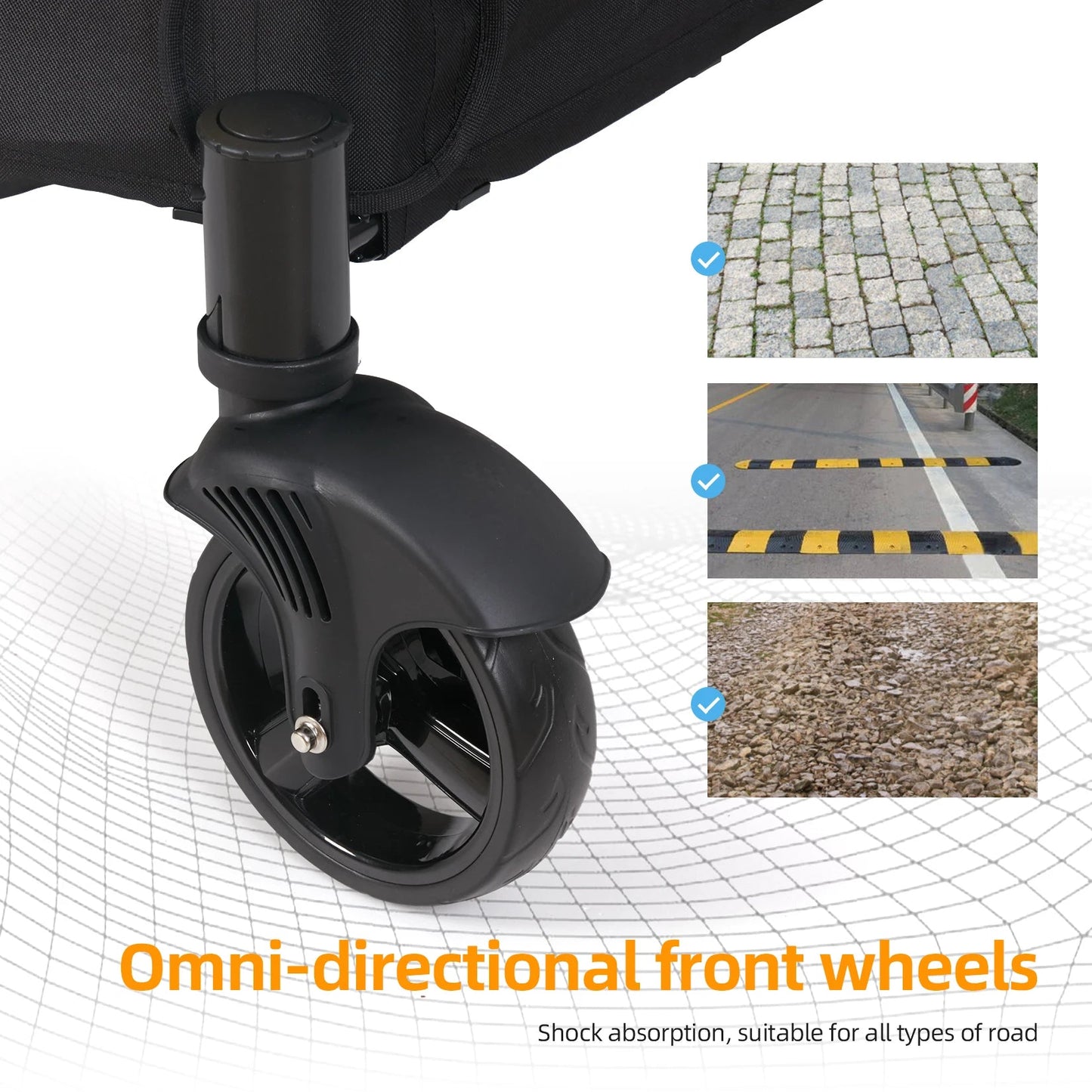 Wheel Detail for Portable, Foldable Dog 4 Wheel Stroller for Large Dogs for Outside Transportation - The Squeaky Toy