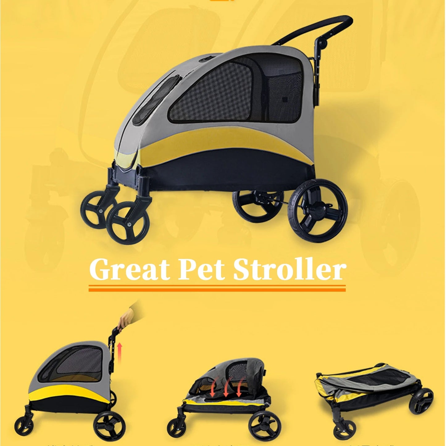 Views of Portable, Foldable Dog 4 Wheel Stroller for Large Dogs for Outside Transportation - The Squeaky Toy