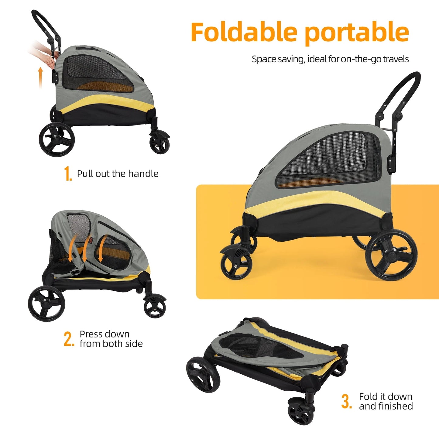 Folding Portable, Foldable Dog 4 Wheel Stroller for Large Dogs for Outside Transportation - The Squeaky Toy