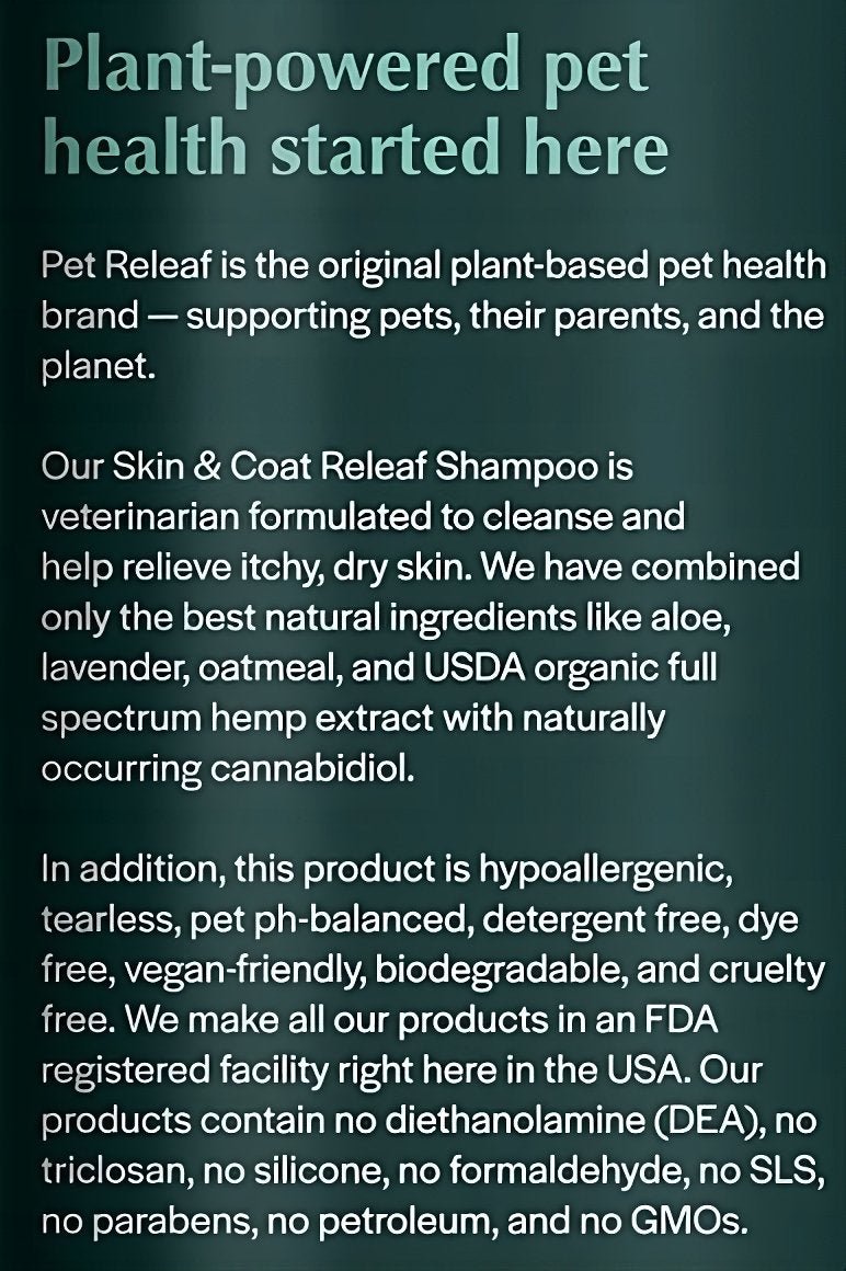 Information from bottle of Skin and Coat Releaf Shampoo for Itchy & Dry Skin - The Squeaky Toy
