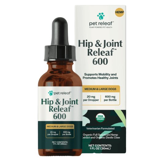 USDA Organic Hip & Joint Releaf 600mg Full Spectrum Hemp Oil For Medium & Large Dogs - The Squeaky Toy