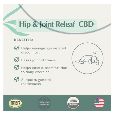 Graphic USDA Organic Hip & Joint Releaf 600mg Full Spectrum Hemp Oil For Medium & Large Dogs - The Squeaky Toy