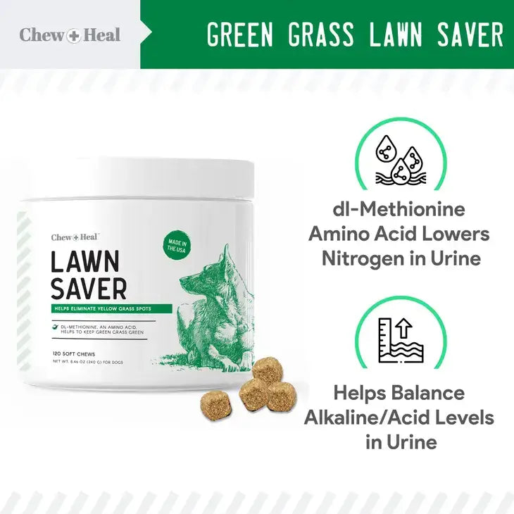 Chew+Heal Lawn Saver Green Grass Lawn SAver. Lowers Nitrogen in Urine, Helps Balance Alkaline/Acid Levels in Urine.