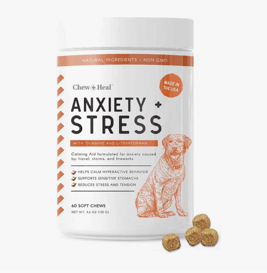 Container of dog chews for Anxiety and Stress