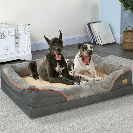 Jumbo Orthopedic Dog Bed – Memory Foam Pet Sofa with Waterproof Liner & Washable Cover – Large Elevated Cushion for Big Dogs – Anti-Anxiety Bolster Couch