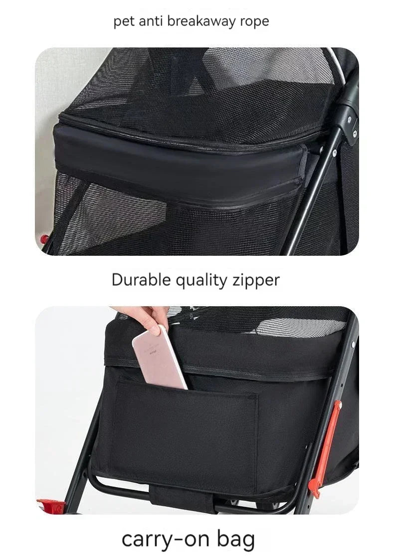 Pet Stroller Detachable and Easy Folding Travel Breathable Aluminum Cat Dog Baby with Storage Basket Outdoor Cat Dog Transporter