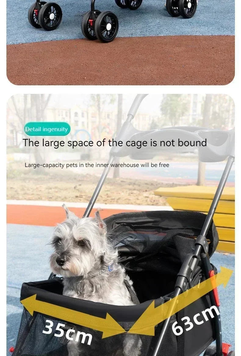 Pet Stroller Detachable and Easy Folding Travel Breathable Aluminum Cat Dog Baby with Storage Basket Outdoor Cat Dog Transporter