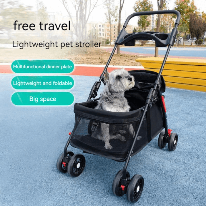 Lightweight Foldable Pet Stroller – 4-Wheel, Breathable & Travel-Friendly for Small Dogs & Cats