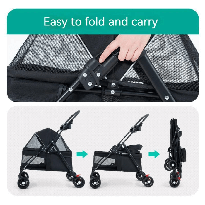 Lightweight Foldable Pet Stroller – 4-Wheel, Breathable & Travel-Friendly for Small Dogs & Cats