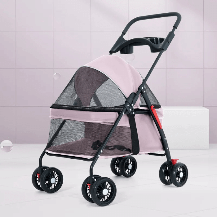 Lightweight Foldable Pet Stroller – 4-Wheel, Breathable & Travel-Friendly for Small Dogs & Cats