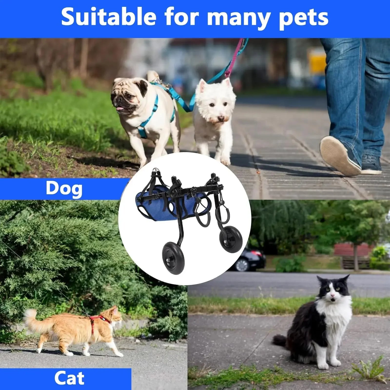 Adjustable Pet Walk Booster Walking Wheels Durable Pet Hind Legs Bracket Blue Pet Walk Tool Cat Recovery Aid Car Disability Dog - The Squeaky Toy