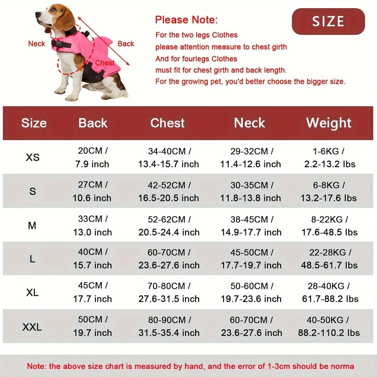 Size Chart for Dog Life Jacket – Adjustable & Durable Dog Life Vest -Swimming Safety, (6 Sizes: XS - XXL) - The Squeaky Toy