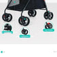 Wheel and shocks Detail for easy folding, aluminum Travel Pet Stroller for Dogs with Storage Basket - The Squeaky Toy