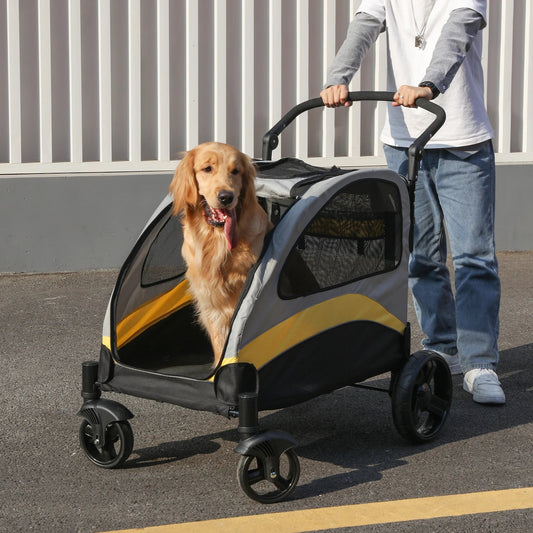 Portable, Foldable Dog 4 Wheel Stroller for Large Dogs for Outside Transportation - The Squeaky Toy