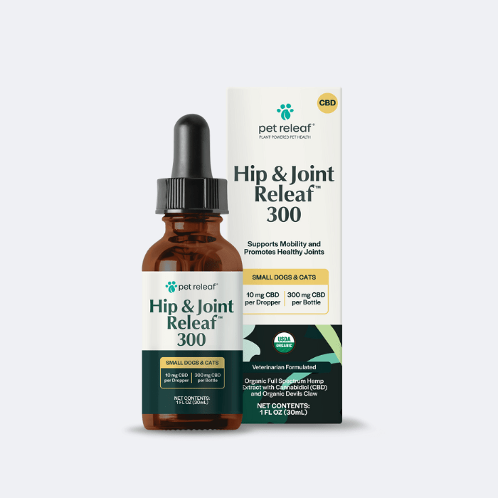 USDA Organic Hip & Joint Releaf 300mg For Small Dogs and Cats - The Squeaky Toy