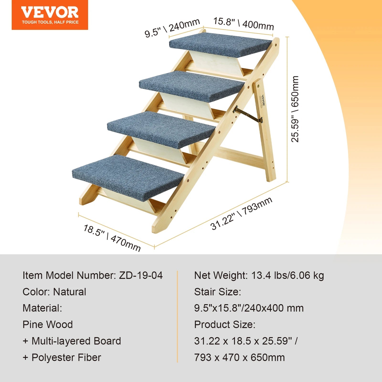 VEVOR Wooden Pet Steps and Ramp Combo 2 - in - 1 Design Foldable Access for Beds Steps Structure for Pets of Small to Large Size - The Squeaky Toy