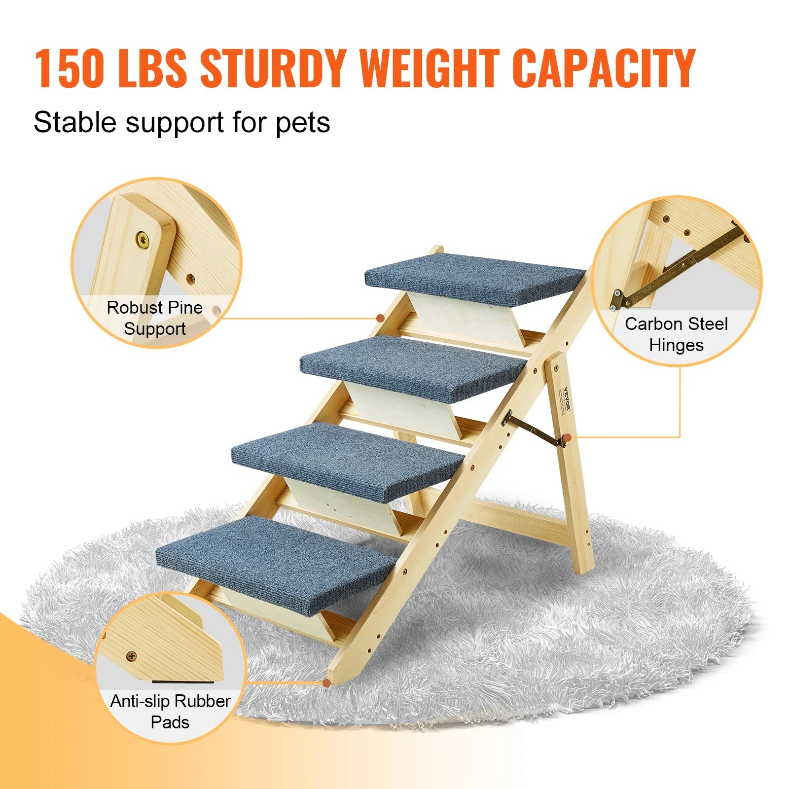 VEVOR Wooden Pet Steps and Ramp Combo 2 - in - 1 Design Foldable Access for Beds Steps Structure for Pets of Small to Large Size - The Squeaky Toy
