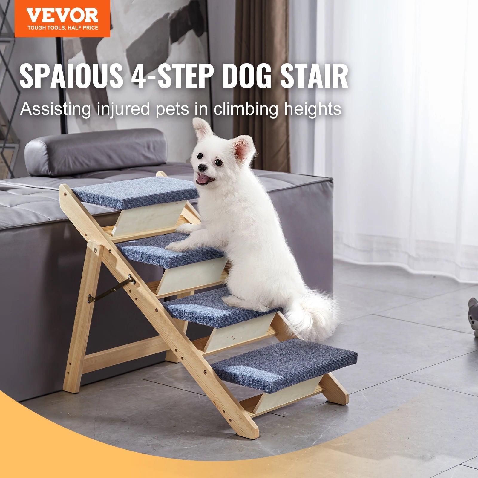 VEVOR Wooden Pet Steps and Ramp Combo 2 - in - 1 Design Foldable Access for Beds Steps Structure for Pets of Small to Large Size - The Squeaky Toy