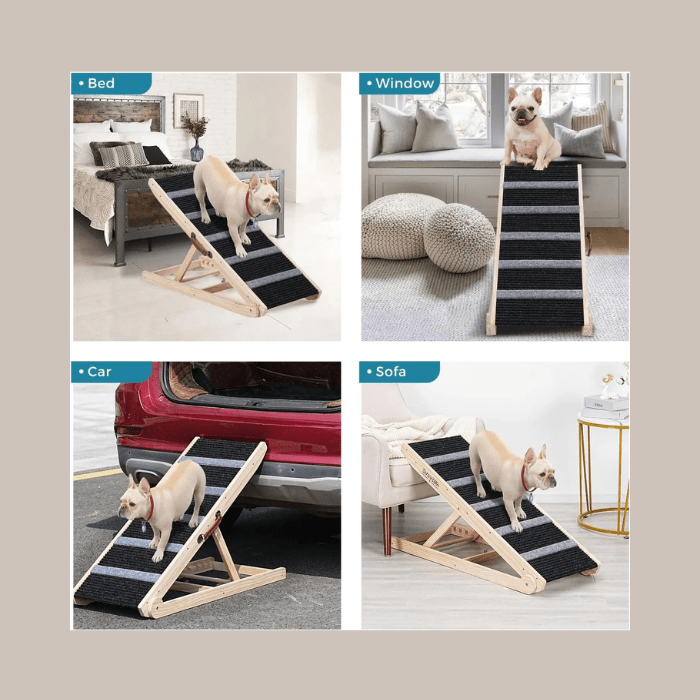 Wooden Adjustable Pet Ramp - Non Slip Carpet Surface and Foot Pads - 40" Long and Adjustable from 12” - The Squeaky Toy